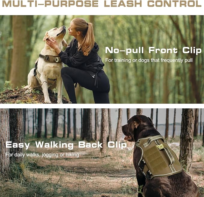 Dog Harness for Large Dogs, No Pull Tactical Vest with Front Clips | Easy Contrl Handle, Breathable Soft Padded, Adjustable, Reflective, Heavy Duty, Easy Take On & Off, Khaki X-Large