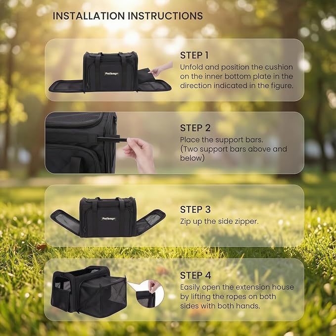Expandable Airline Approved Cat Carrier with Large Comfort Space Soft Sided Pet Travel Bag Breathable Mesh Safe Structure Foldable Portable Carrier for Small Dogs Cats Vet Trips Flights