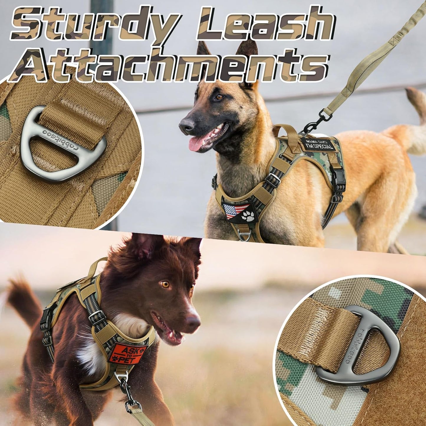 rabbitgoo Tactical Dog Harness for Small Dogs, No Pull Military Service Vest with Handle & Molle, Easy Control for Training Walking, Adjustable Reflective Straps, Brown camo, S