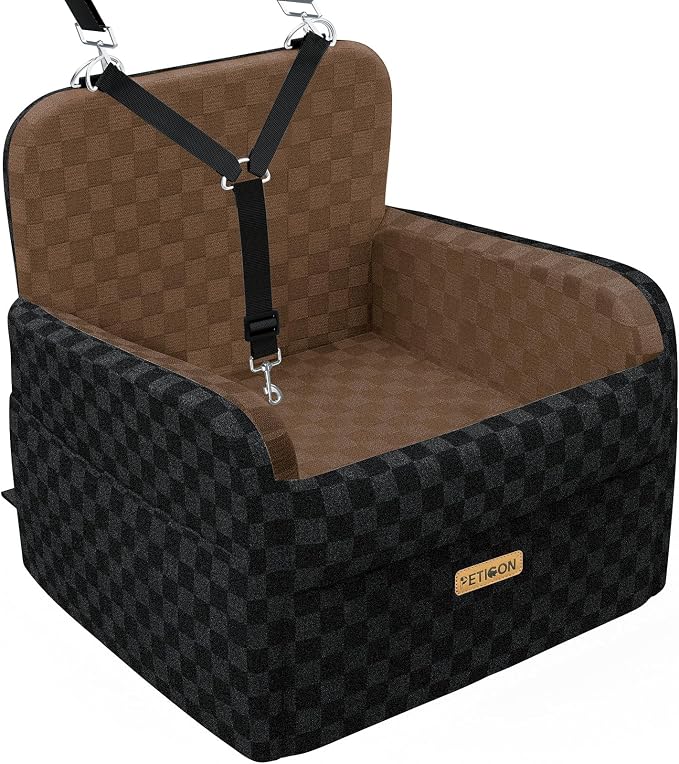 PETICON Waterproof Dog Car Seat for Small Medium Dogs, 5in Memory Foam | Pet Booster Seat for Dogs up to 35 lbs with Pockets, Detachable Washable Pet Carseat with Y-Shape Safety Belt