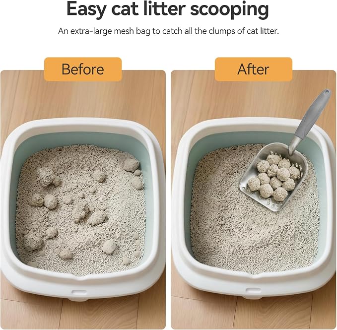 Cat Litter Scoop, Large Long Handle Kitty Metal Scooper | Heavy Duty Aluminum Deep Sifter, Ergonomic Non-Slip Grip, Rustproof Durable Poop Cleaner for Cat Litter Box