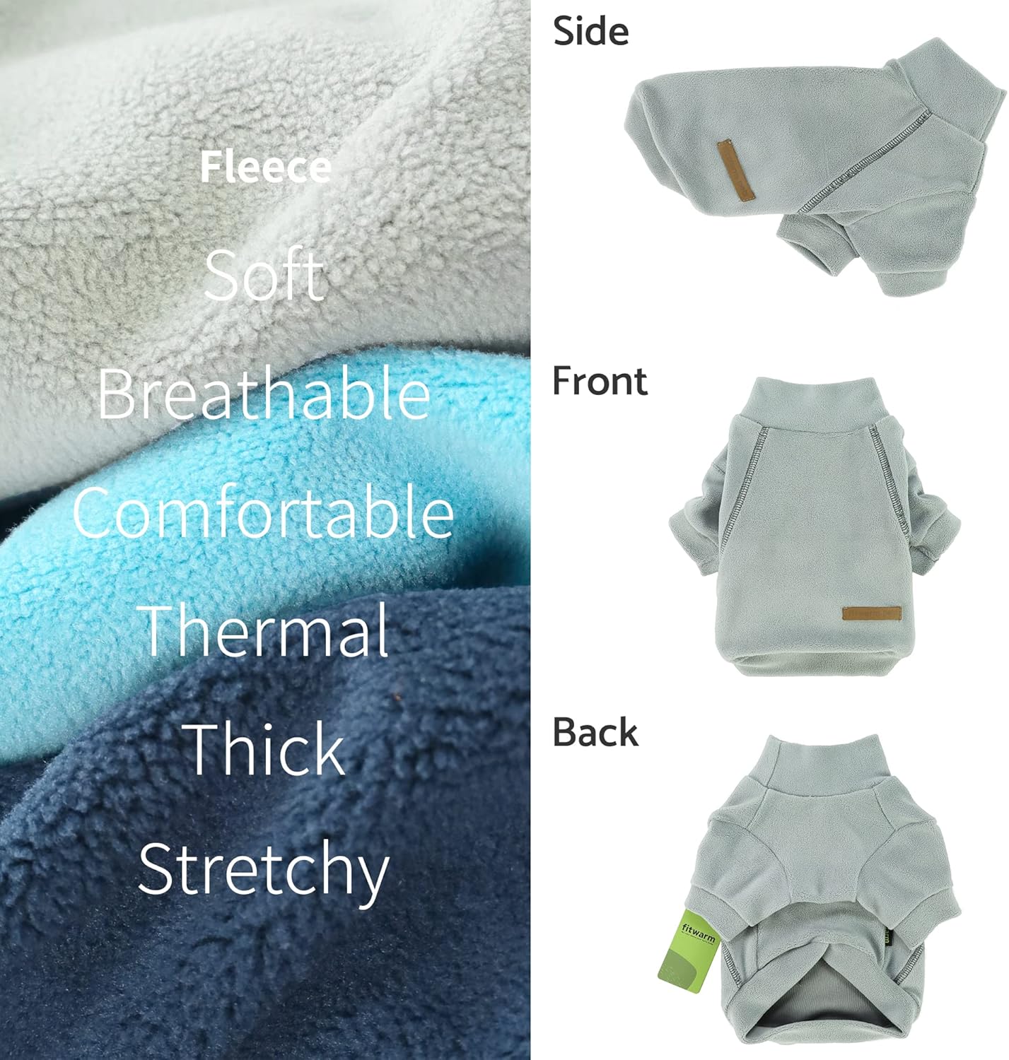 Fitwarm 3 Pack Classic Fleece Dog Sweater, Turtleneck Dog Sweatshirt, Dog Winter Clothes for Small Dogs Boy Girl, Pet Pullover Jumper, Cat Apparel, Blue, Grey, Navy, XL