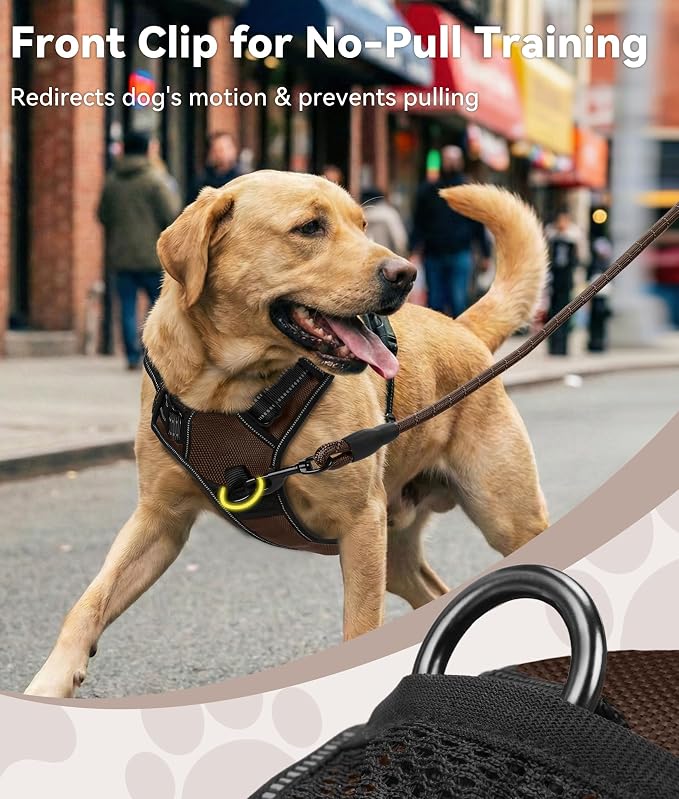 Joytale No Pull Dog Harness for Large Dogs, Front Clip, Brown | Grab Handle for Instant Control, Padded & Adjustable Vest, Sturdy Metal D-Rings, for Safe Training & Daily Walking