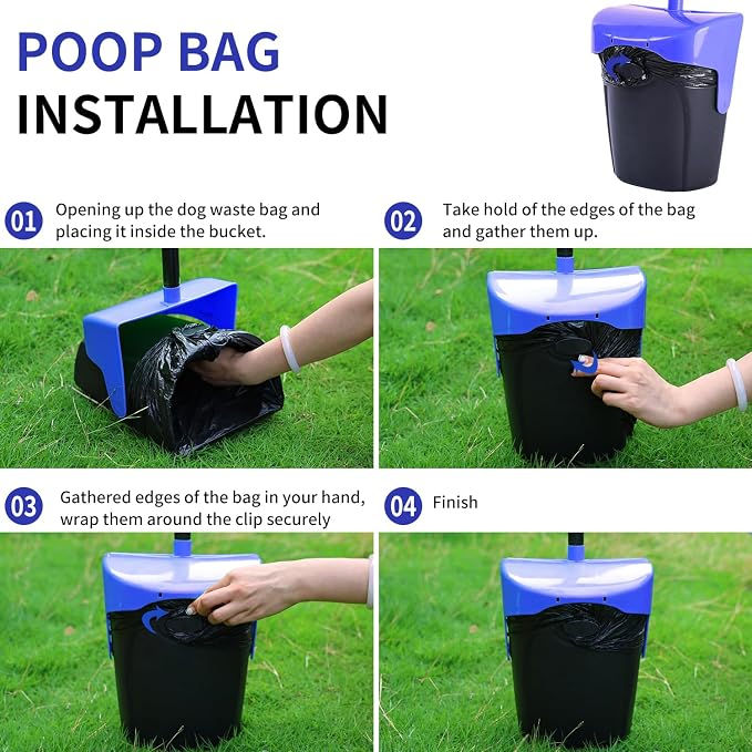 ienjoyed 43" Tall Pooper Scooper Large Swivel Bin & Rake with 100 Waste Bags,Heavy Duty Dog Pooper Scooper for Dogs, Long Handle Poop Scooper with Lid for Yard, Grass, Gravel (Blue)