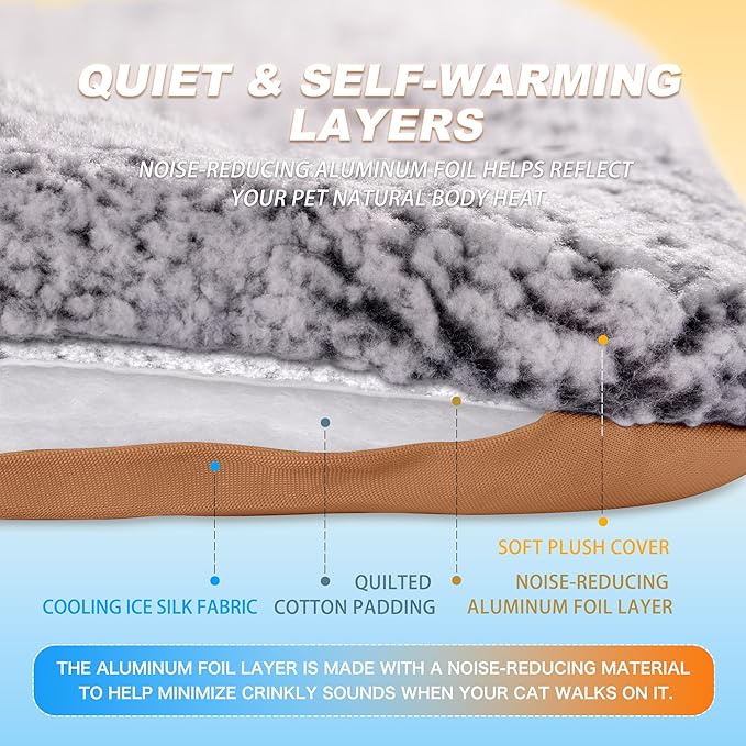 Dog Cooling Mat, Self Warming Cat Bed, Reversible Warm & Cooling Cat Bed, Winter Warm Cat Pad & Summer Cooling Cat Mat for Kittens & Small Dogs, Perfect for Crates, Beds & Sofas, Dark Brown, 24" x 36"