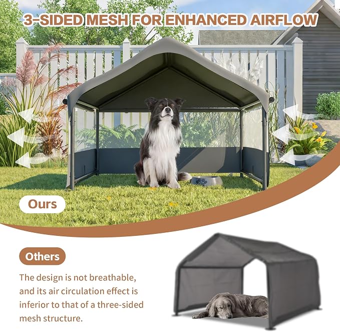 Extra Large Dog Shade Shelter 4'x4'x3' Waterproof, Outdoor Tent Canopy with Three-Sided Breathable Mesh Windows for Pet Medium Large Dogs, Cats, Pigs