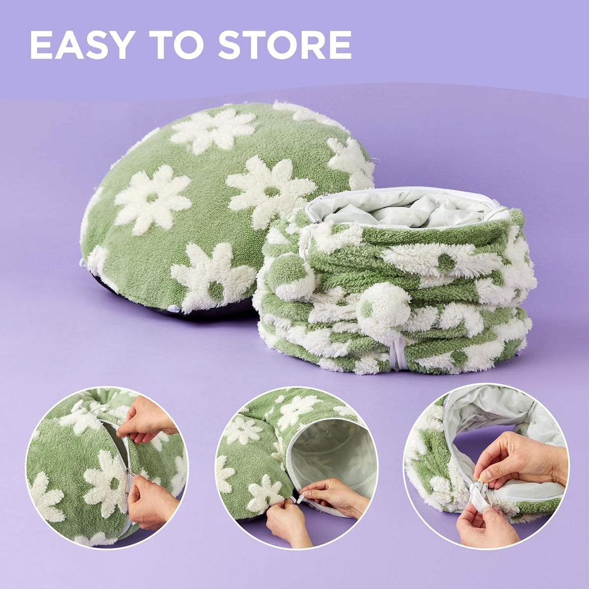 Lesure Cat Tunnel Bed for Indoor Cats - Cute Cat Donut Tunnel Toys for Small Large Cats with Washable Circle Cushion, Round Pet Peekaboo Cave Toy for Kitten/Puppy/Rabbit, Standard Green