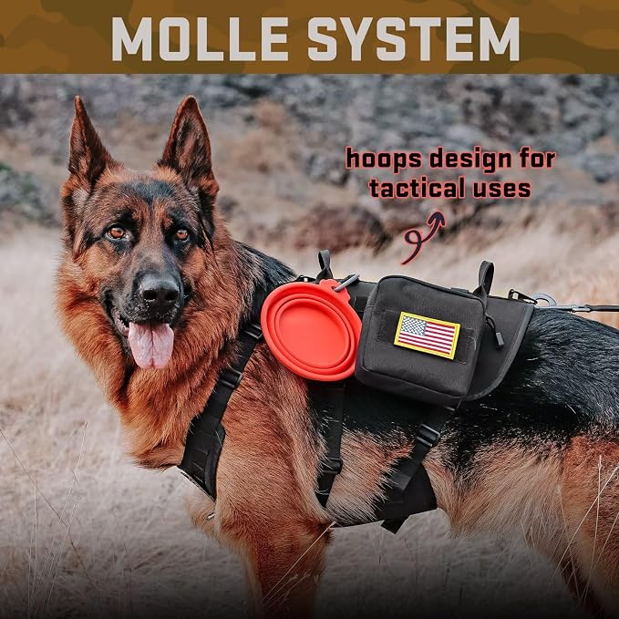 Forestpaw Tactical Dog Harness Pouches and Patches Set,S,Black | Adjustable Fits 17-25" Chest,20-35 lbs,No Pull Military Style Service Dog Vest for Daily Walking Training,Medium Dogs