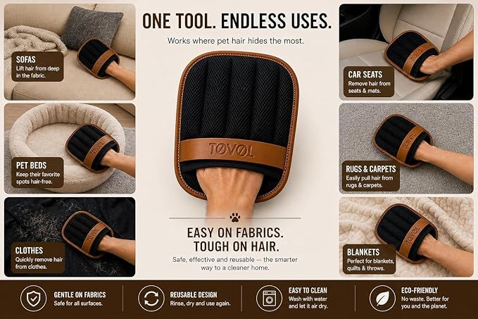 Pet Hair Removal Glove for Cats & Dogs, Upgraded Five-Finger Electrostatic Pet Hair Glove, Reusable Magic Brush Pet Hair Remover Tool for Laundry, Couch, Carpet, Car Seat
