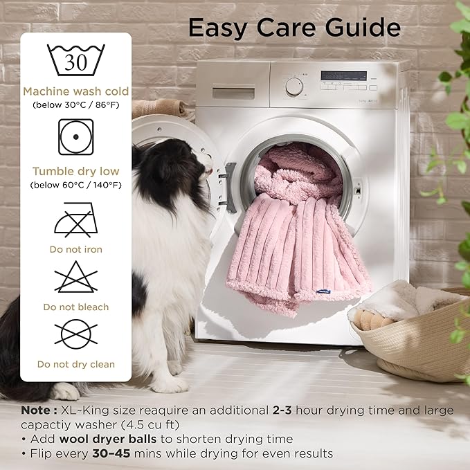 Bedsure ComfyFleece™ Waterproof Blanket for Bed, Twin（60"x80"） Blush Pink | Soft Plush Couch Bed Cover Corduroy Fleece for Furniture Protector, Cozy Calming Reversible Dog Blankets for Large Dogs Pet