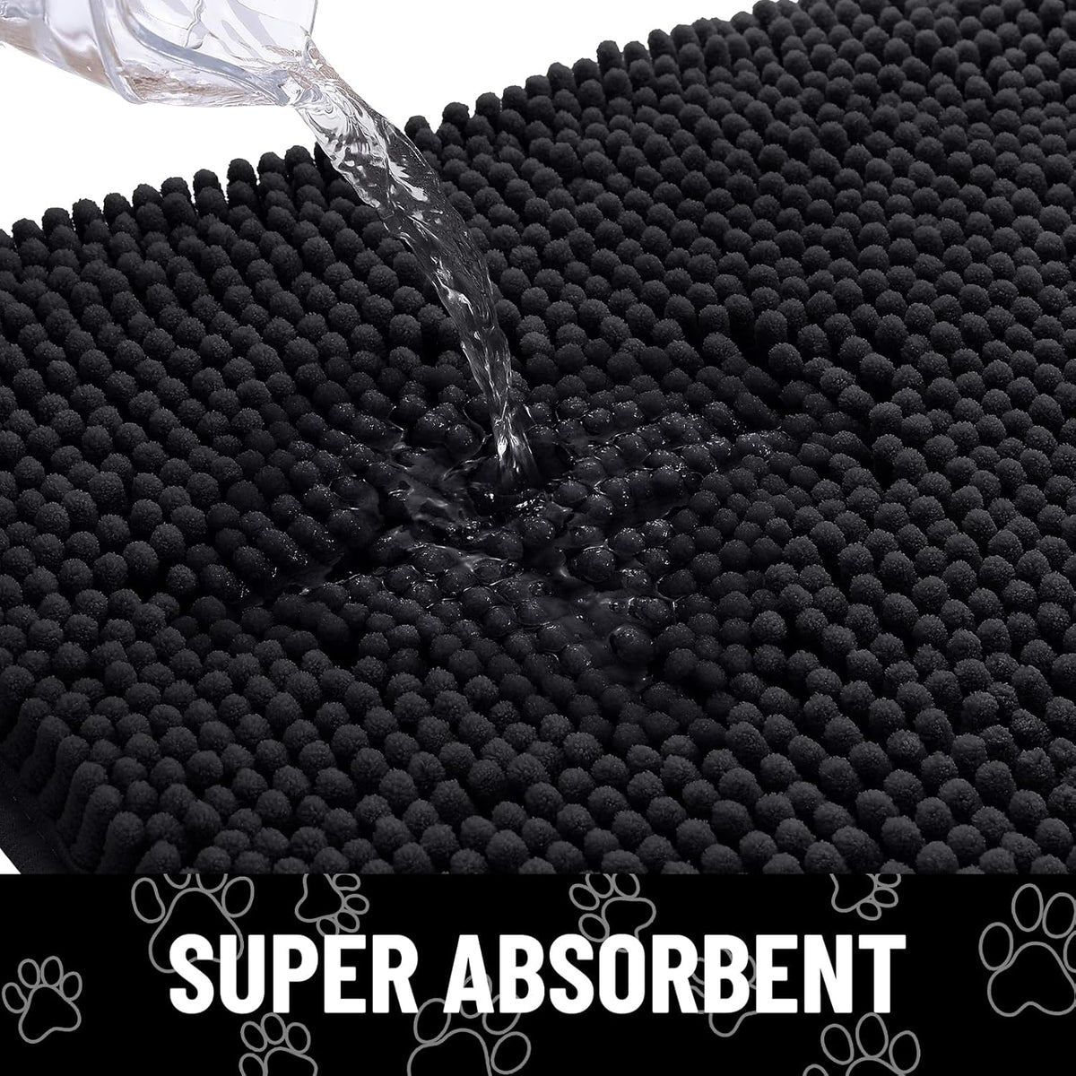 Smiry Dog Door Mat for Muddy Paws, Absorbent Dirt Trapper Non Slip Quick Dry Washable Chenille Mat for Mud Dogs, Entry Rug for Indoor and Outdoor (48x30 Inches, Black)