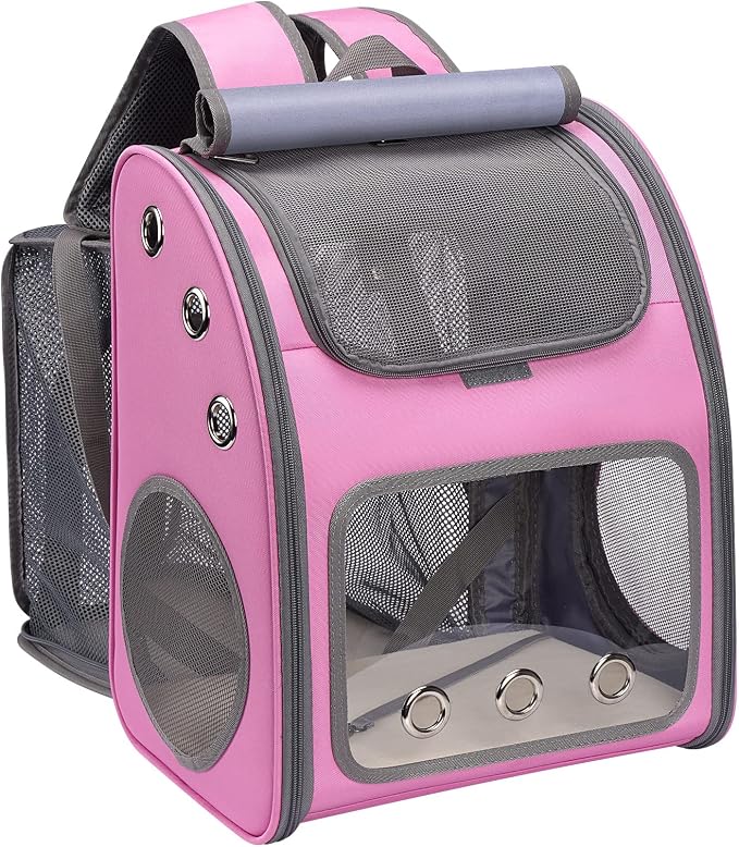 Expandable Cat Backpack Carrier, Portable Cat Backpack Up to 18 lbs | Airline Approved Pet Travel Carrier, Super Ventilated Design, Ideal for Traveling/Hiking /Camping, Pink