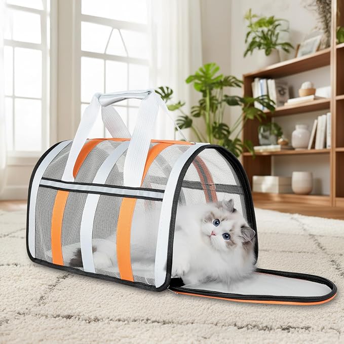 Soft Sided Pet Carrier, Airline Approved Dog Cat Travel Bag with Mesh Windows, Collapsible Portable Pet Carrier for Small Medium Dogs Cats (Orange)