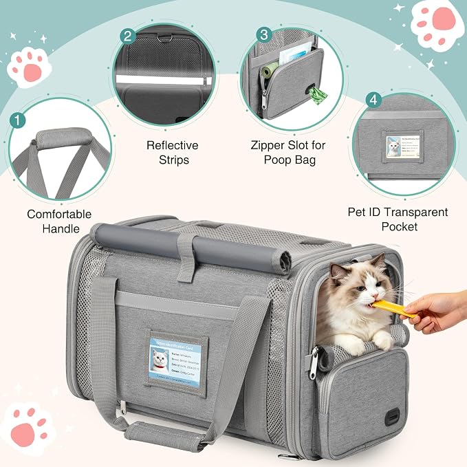 Soft Cat Carrier for Pets Up to 20 Lbs, Collapsible Cat Carrier Bag with Privacy Curtains, Airline Approved Small Pet Carrier for Small Medium Cats Dogs Puppy, Washable Soft Pet Travel Bag Dog Carrier