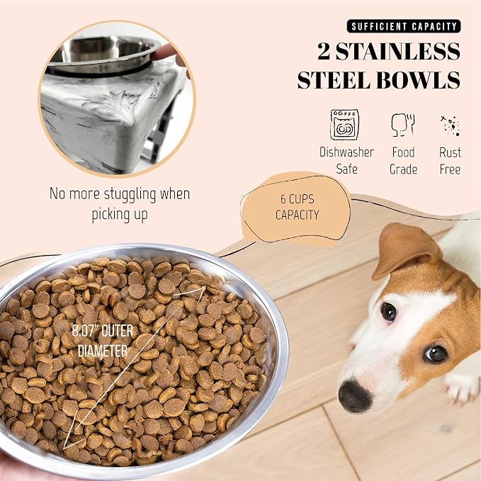 AVERYDAY Elevated Dog Bowls, 4 Height Adjustable Stand for Medium and Large Dogs, Raised Dog Feeder Holder with 2 Stainless Steel Food and Water Bowls, Anti-Slip Base Tall Feeding Station