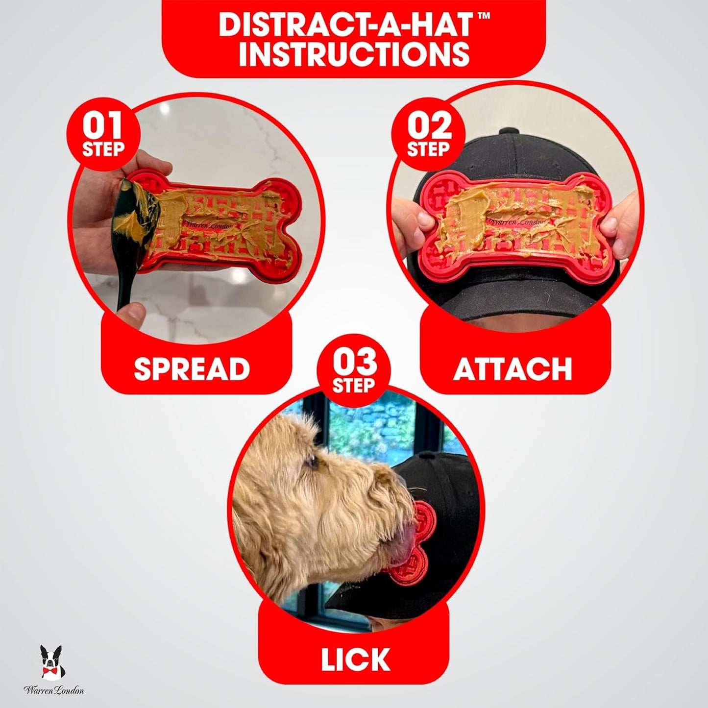 Warren London Hat/Snack Combo - Distract-A-Hat™ Grooming Distraction Tool + 8 oz All-Natural Roasted Peanut Dog Peanut Butter, Xylitol-Free Enrichment & Anxiety-Relief, $42 Value for $34.99