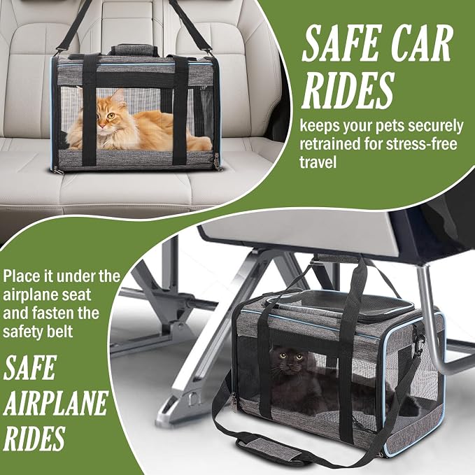 Vivicreate Cat Carrier Airline Approved Soft Sided Pet Carrier for Cats and Small Dogs Portable Travel Cat Bag with Mesh Ventilation Safety Leash and Shoulder Strap up to 15 lbs