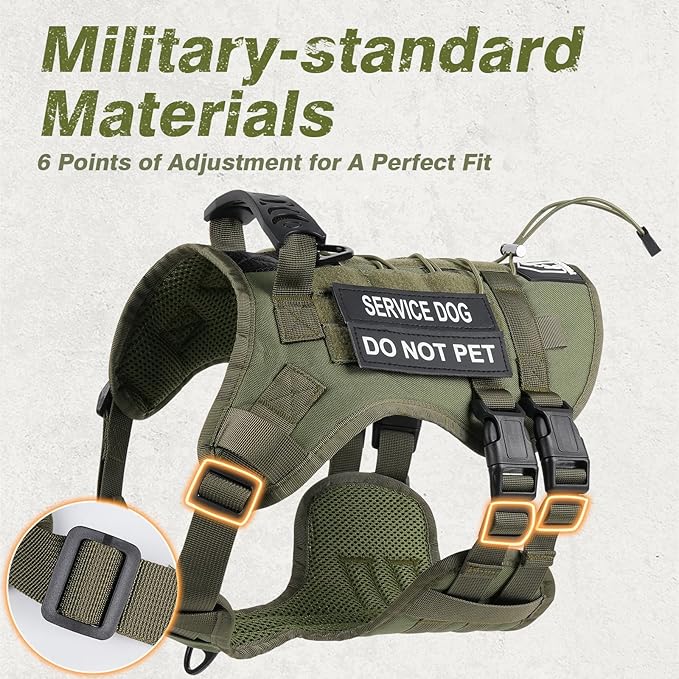 No Pull Tactical Dog Harness Small Sized Dog, Service Dog Vest, S, Green | Tactical Dog Vest Harness and Leash Set, Adjustable Military Service Dog Harness with Handle for Medium Large Dogs