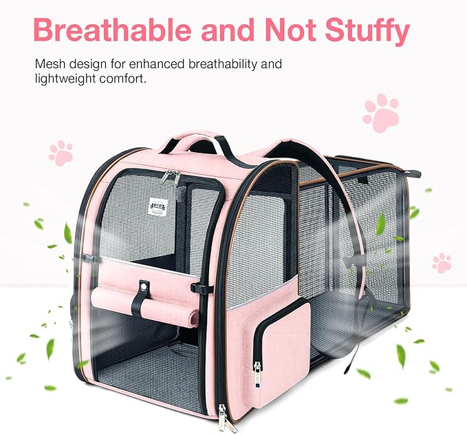 Large Cat Backpack Carrier Expandable Foldable Pet Carrier Backpack for Small Dogs Puppy Medium Cats Fit Up to 18 Lbs for Travel, Hiking,Pink XL Size