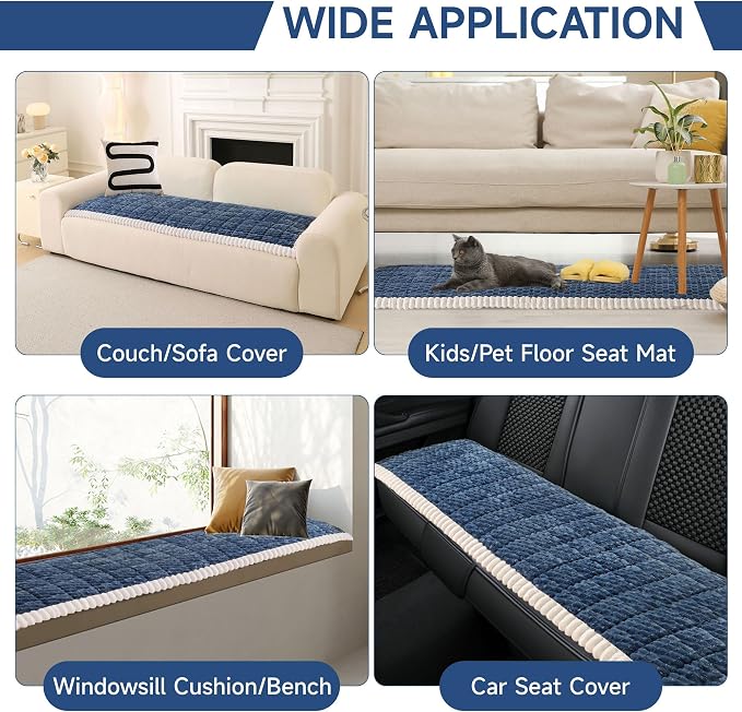 OTOB Couch Cover for Dogs Washable Non Slip Plush Sofa Covers for 3 Cushion Couch, All Seasons Fuzzy Kids Pet Friendly Sofa Slipcovers Furniture Protector Bed Mat (Blue, 27.6" x 70.9")