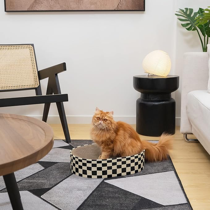 Conlun Oval Cat Scratcher Bed | Scratching Bowl Lounge for Kittens | Medium | Corrugated Cardboard Pad | Concave Shape | No Mess Enclosed Base | Serves as Couch Furniture Protector