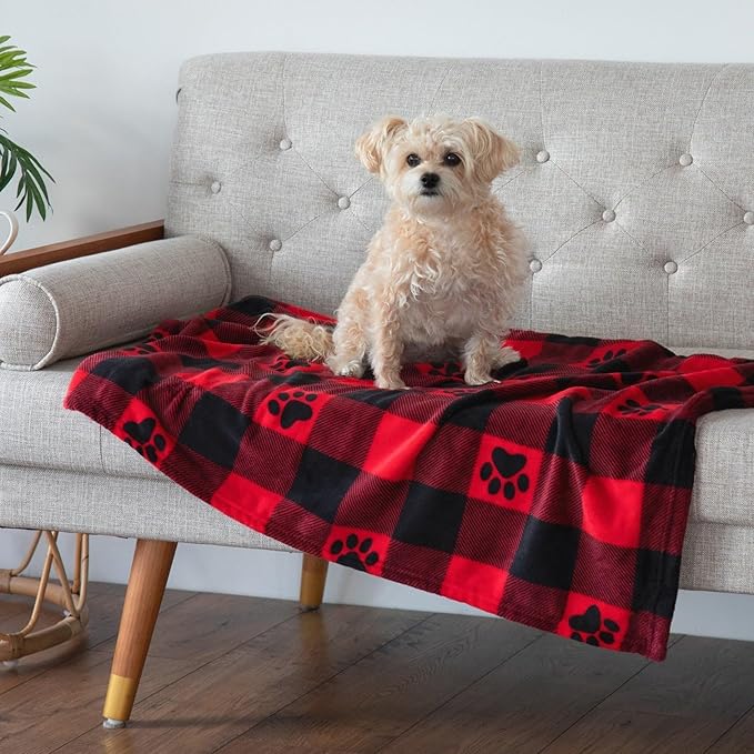 Pet Dog Cat Blanket Ultra Soft Cozy Fleece Paw Print Design Machine Washable Durable for Crates Beds Sofas Travel (Purple Paw Symphony, Medium)