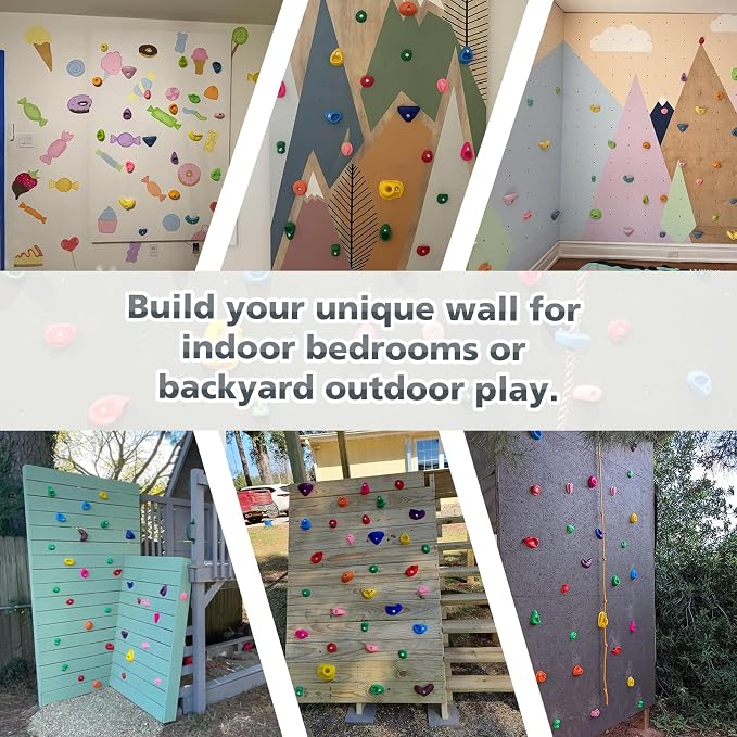 TOPNEW 32 Rock Climbing Holds Multi Size for Kids, Adult Rock Wall Holds Climbing Rock Wall Grips for Indoor and Outdoor Playground Play Set - Includes 2 Inch Mounting Hardware