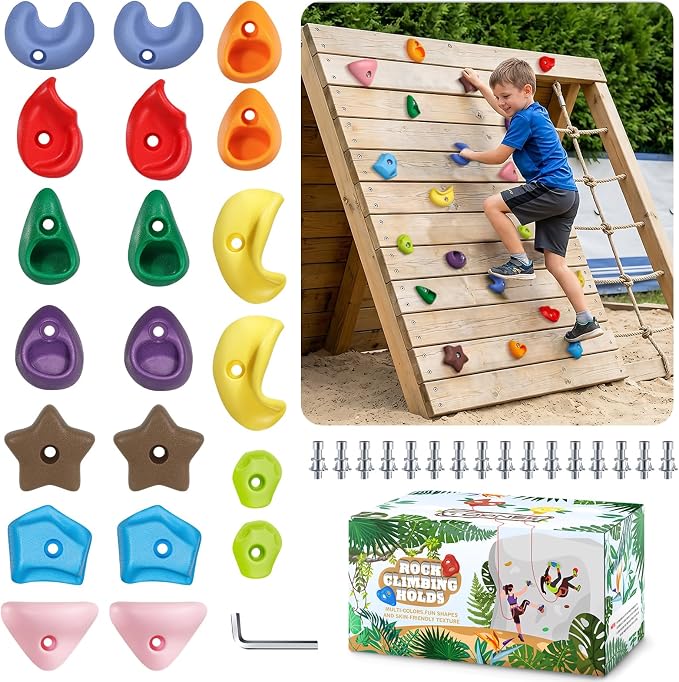 TOPNEW Climbing Holds for Kids, Rock Wall Holds with Hardware - Climbing Rocks for Indoor Outdoor Playground Climbing Wall (20 Pcs)