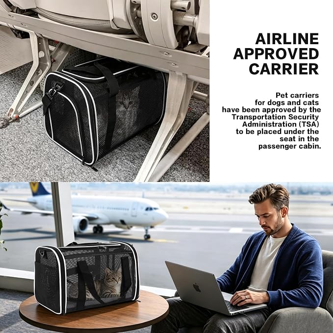 Cat Carrier Dog Carrier Pet Carriers Soft-Sided Cats Bag Animal Carriers Puppy Carrying Bag TSA Airline Approved Small Dog Carrier Soft Sided, Collapsible Travel Carriers for Big Cats(Up to 16lbs),