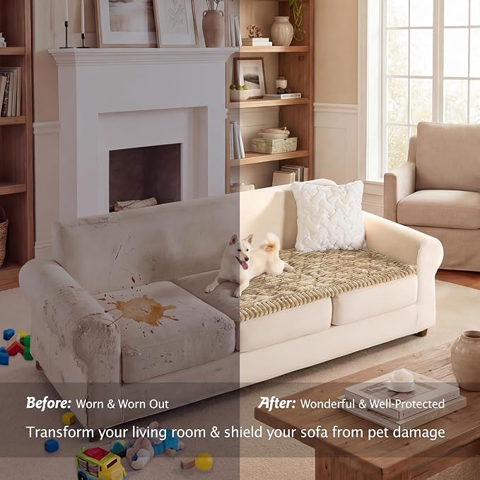 PuTian 100% Waterproof Fuzzy Couch Cover for Dogs Khaki 27.6"x59" | Pet Friendly Dog Mat for Couch, Waterproof Sofa Protector, Scratch Resistant Furniture Cover for Dogs, Machine Washable
