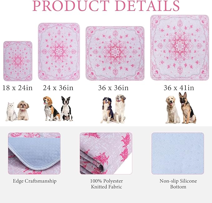 Homimp Washable Pee Pads for Dogs, 2 Pack Reusable Puppy Pads Waterproof, Absorbent and Leakproof Dog Pee Pads, Non Slip Puppy Training Pads, Pet Mat for Floor,Crate,Couch,Whelping,Pink, 36"x41"