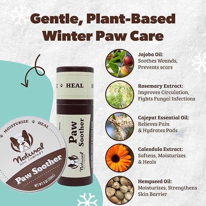 Natural Dog Company Paw Soother Balm & Wax - Dog Paw Balm & Moisturizer for Dry, Cracked Paw Pads, Helps Moisturize & Condition Winter-Worn Paws, Coconut Oil & Calendula, Daily Paw Care, 0.15 oz Stick