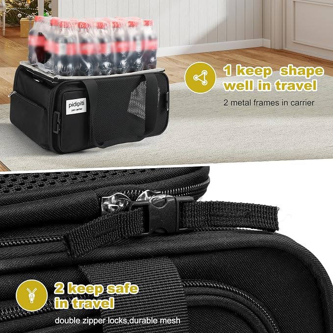 pidipiti 17x11x9.5 Alaska Hawaiian Southwest Airline Approved top and 1 Side Expandable pet Carrier for Extra-Small Dog/Small cat up to 5 lbs