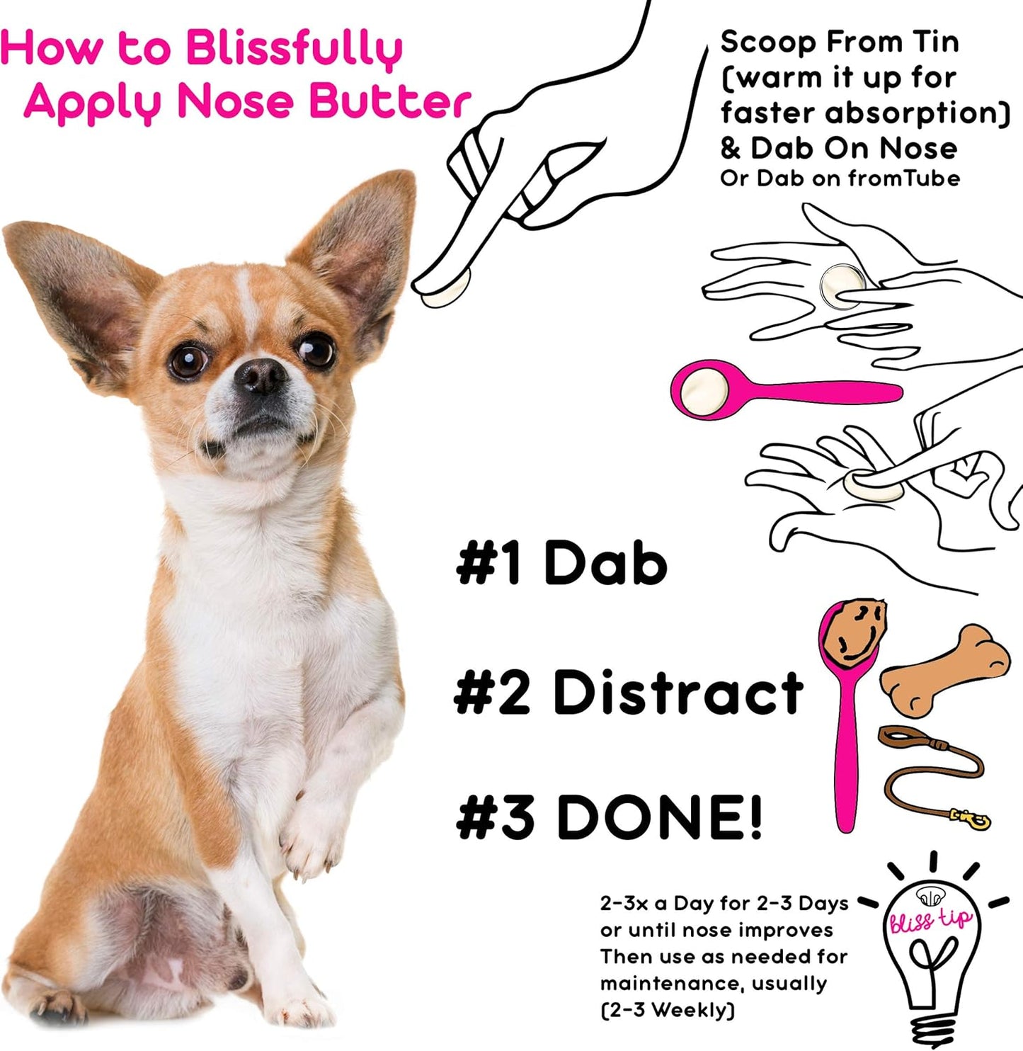The Blissful Dog Smooth Coat Chihuahua Nose Butter for Dry, Cracked Skin, Lick-Safe Dog Nose Balm with Moisturizing Shea Butter, Almond, Olive, and Essential Oils, Pet Supplies, Uncented, 2 oz.