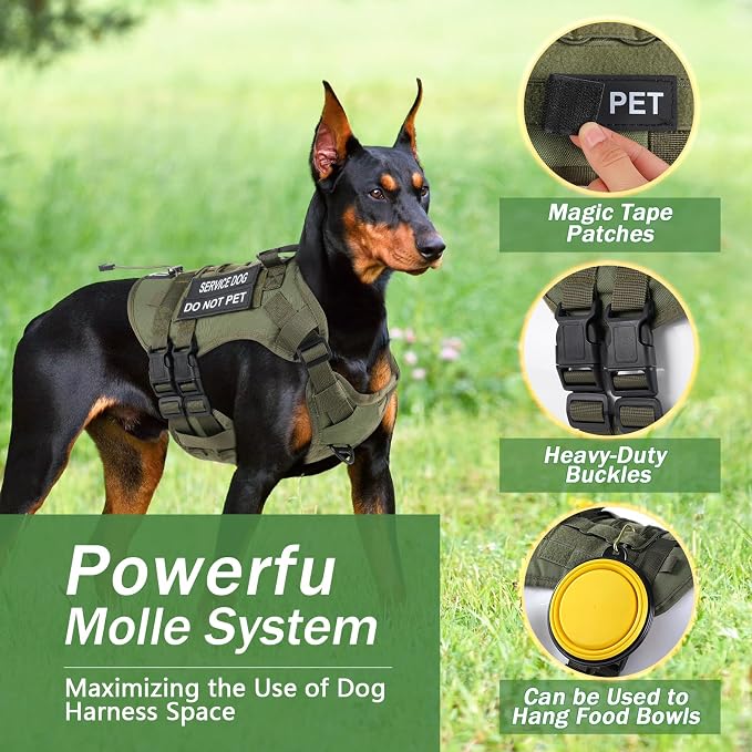 No Pull Tactical Dog Harness Small Sized Dog, Service Dog Vest, S, Green | Tactical Dog Vest Harness and Leash Set, Adjustable Military Service Dog Harness with Handle for Medium Large Dogs