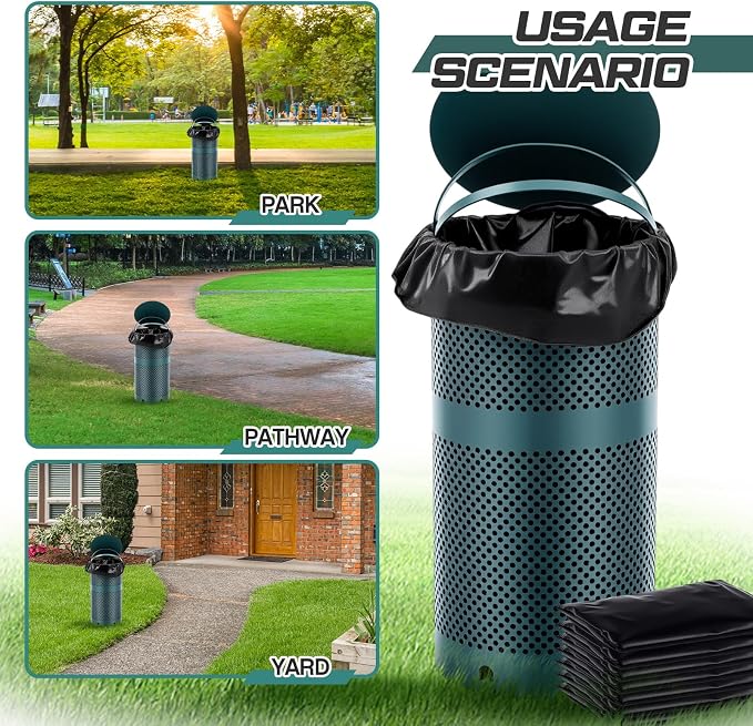 Dansydaisy Dog Waste Station Outdoor Round 10 Gallon Dog Poop Trash Can with Lid and 100 Liner Bags, Rustproof UV Powder Coated - Designed to Mount on Wall Post (Green)