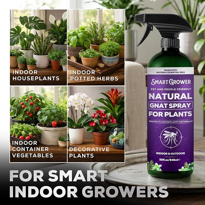 Natural Gnat Spray for Plants (32oz) – Fungus Gnat Killer for Indoor Plants – Essential Oil Plant Bug Spray – Ready to Use – Pet and Family Friendly, Houseplant Insect Control - Smart Grower