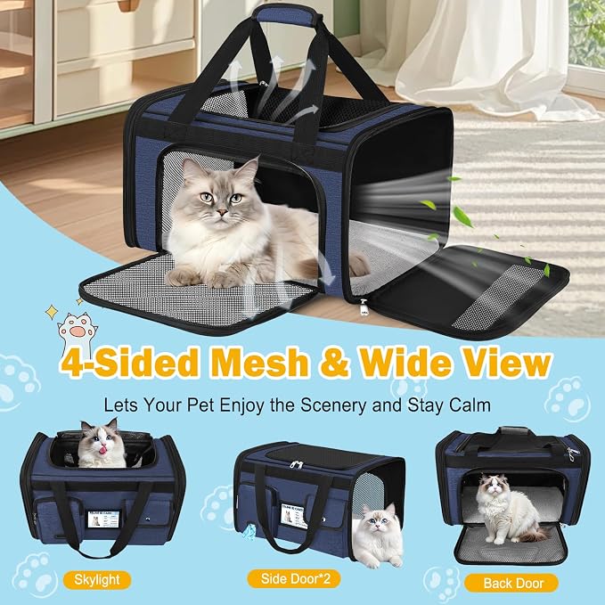 HUANLANG Cat Carrier Airline Approved,Soft-Sided Dog Carriers for Small Dogs Medium Cats,Pet Travel Carrier Up to 20 Lbs,Collapsible Cat Bag