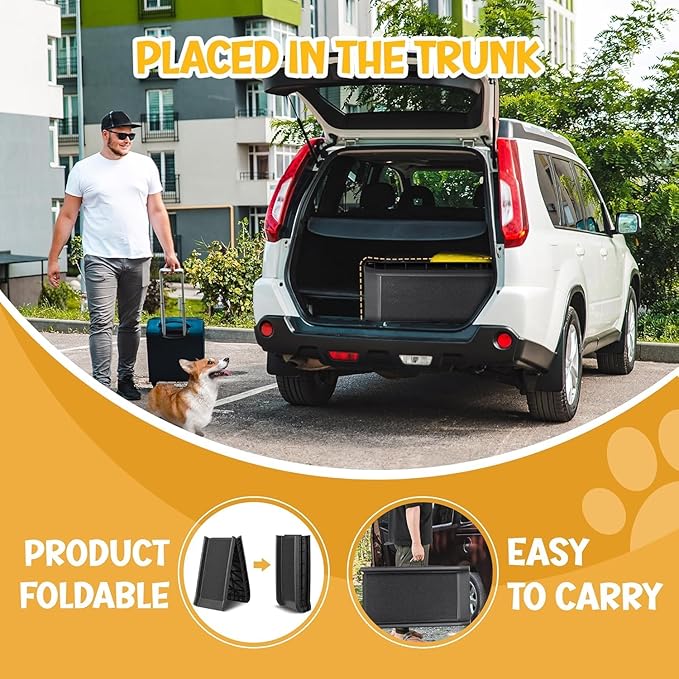62 Inch Portable Folding Dog Ramp,Lightweight Outdoor Indoor Pet Ramp Stairs Step Ladder for Car, Truck, SUV, High Bed,Non-Slip Rug Surface Supports up to 154 lb