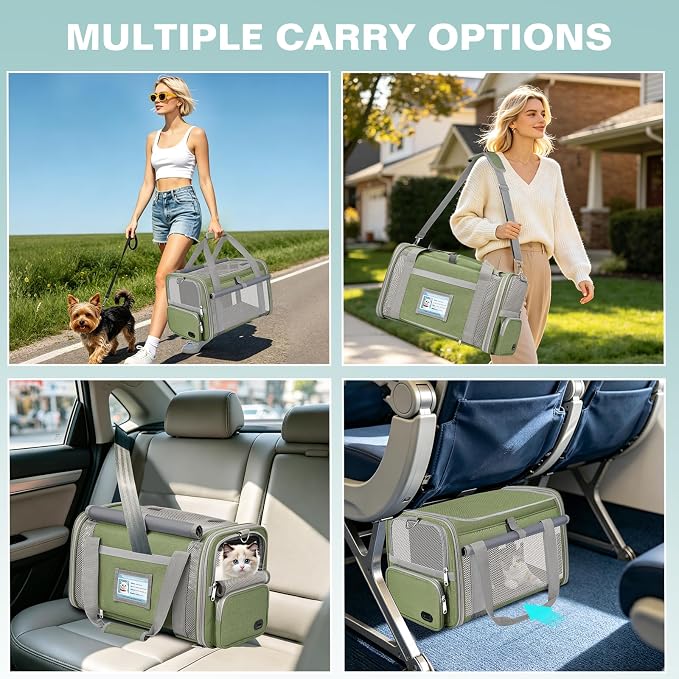 Soft Cat Carrier for Pets Up to 20 Lbs, Collapsible Cat Carrier Bag with Privacy Curtains, Airline Approved Small Pet Carrier for Small Medium Cats Dogs Puppy, Washable Soft Pet Travel Bag Dog Carrier