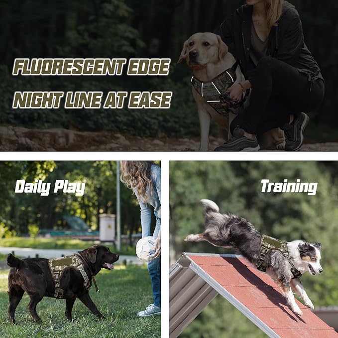AUROTH Tactical Dog Harness for Large Dogs No Pull Adjustable Pet Harness Reflective K18 Working Training Easy Control Pet Vest Military Service Dog Harnesses