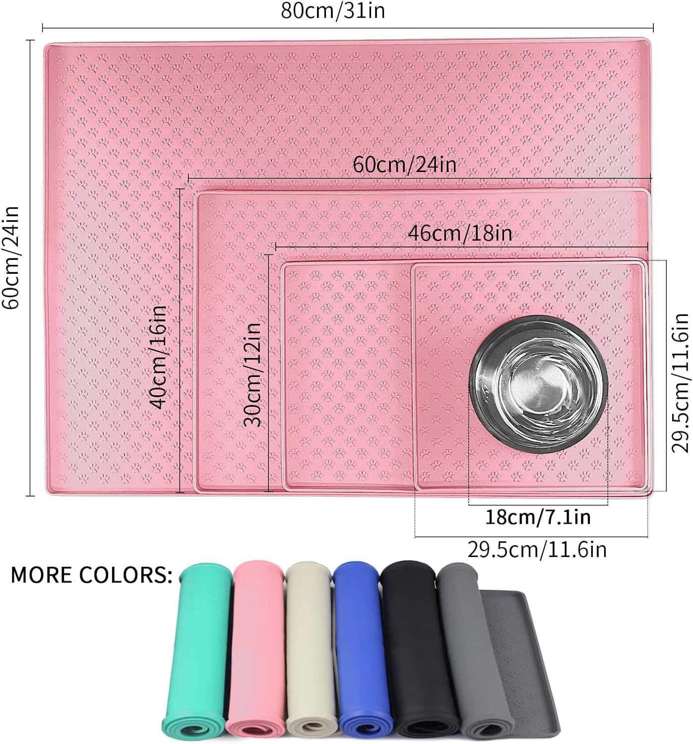 Ptlom Pet Placemat for Dog and Cat, Waterproof Non-Slip Silicone Feeding Bowl Mat Prevent Food and Water Overflow, Puppy Dish Feeder Fountain Trays Suitable for Medium and Small Pets, Pink