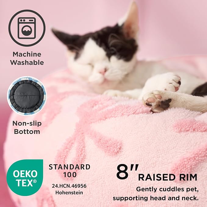 LE SURE Shown on TV Jacquard Donut Cute Small Dog Beds,Pink Taffy 27x27x8in | Orthopedic Calming Cat Sofa Indoor,Original Design Pattern,Washable Cover,Home Decor as Gift for Pet,Anti Slip Bottom