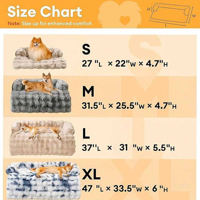 FUNNY FUZZY Dog Couch Bed, Calming Washable Cat Sofa Bed Protector Pets Mat for Small Dogs and Cats, Coffee, 27"×22"×4.7"