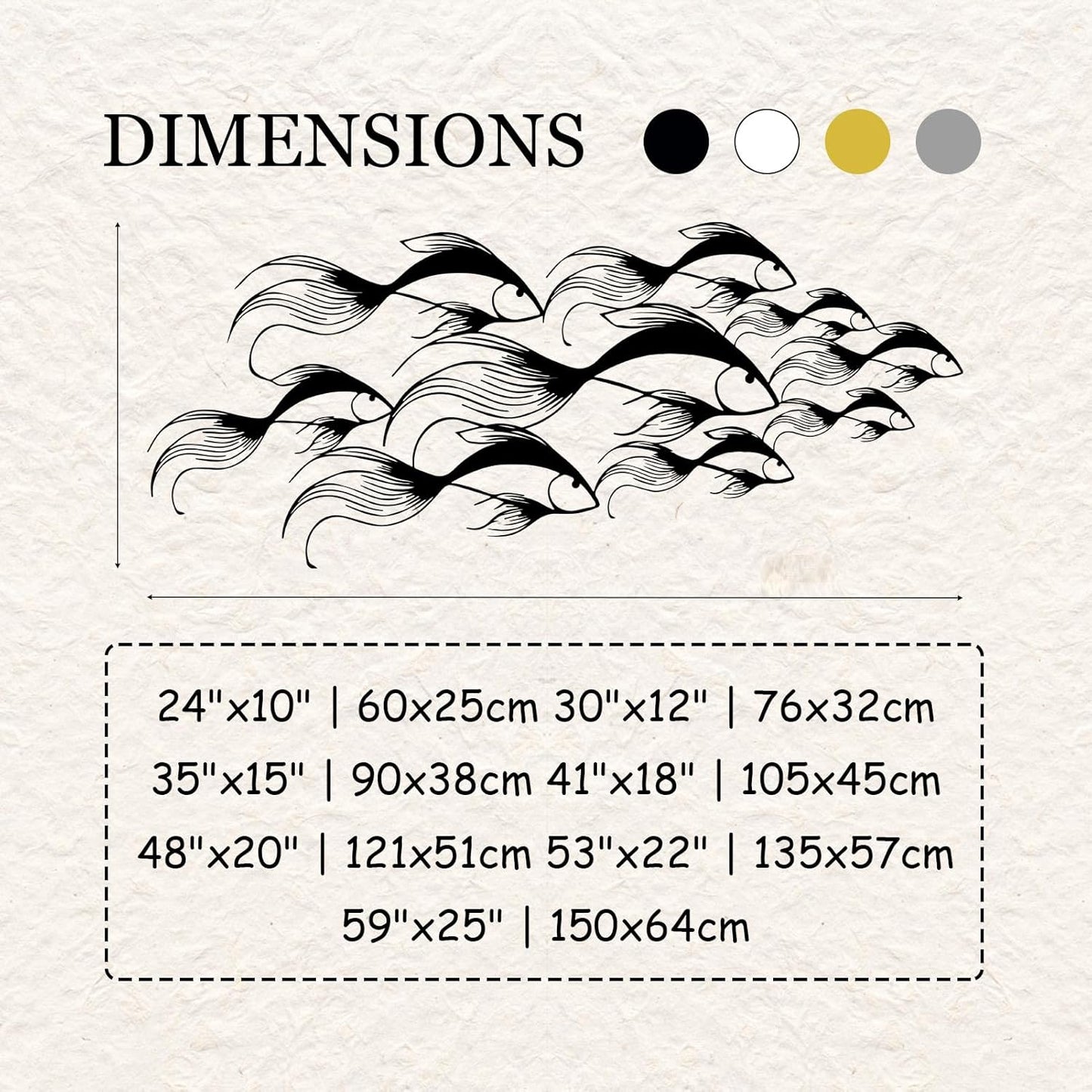 School of Fish Metal Wall Art, Metal Fish Wall Decor, Sea Life Wall Art, Large Nautical Wall Hanging, Modern Beach House Wall Decor, Ocean Themed Artwork for Bathroom (Gold, 53"x22" | 135x57cm)