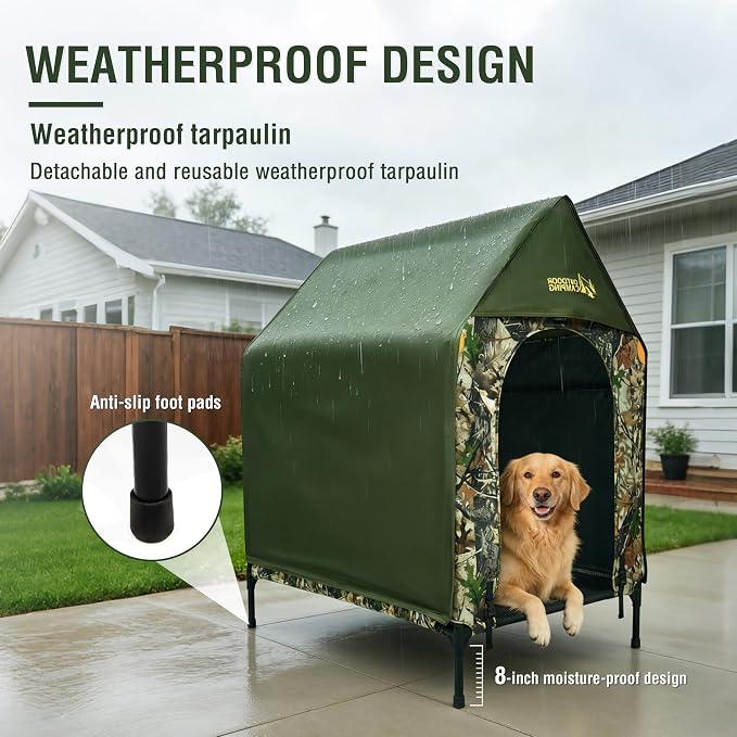 Privacy Outdoor Dog House & Elevated Bed 2-in-1, UPF50+ Sun Rain Protection, Breathable Camping Pet Tent with Cover, Portable for Indoor & Backyard Use（S）