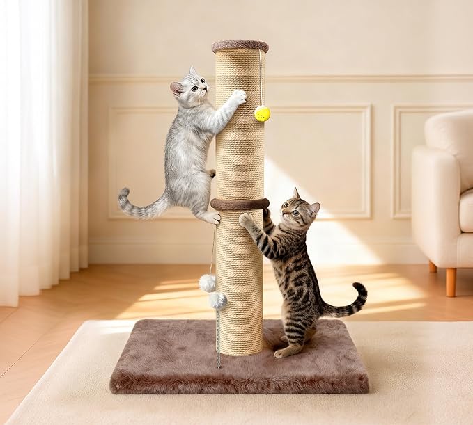 5-Inch Sisal Cat Scratching Post, 36" Tall Scratch Tower, Brown | 6.5" Top Perch, 20.8×15.9" Stable Base, Durable Scratcher, For Indoor Cats