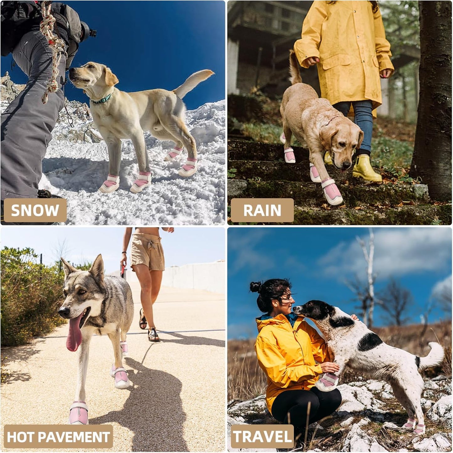 Hcpet Dog Boots for Large Dogs, Dog Shoes for Hot Pavement Winter Snow, Paw Protector Dog Booties Designed for Comfort and Breathability, Outdoor Booties for Small Medium Dogs for Hiking Pink Size 2