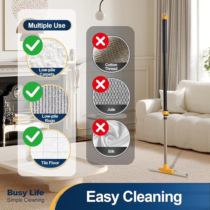 Yocada Carpet Rake for Pet Hair Removal Dog&Cat Hair Remover Scraper Rake | Reusable Pet Hair Remover Broom 54.3" Telescopic Long Handle for Carpet Sofa Rug Mats Couch