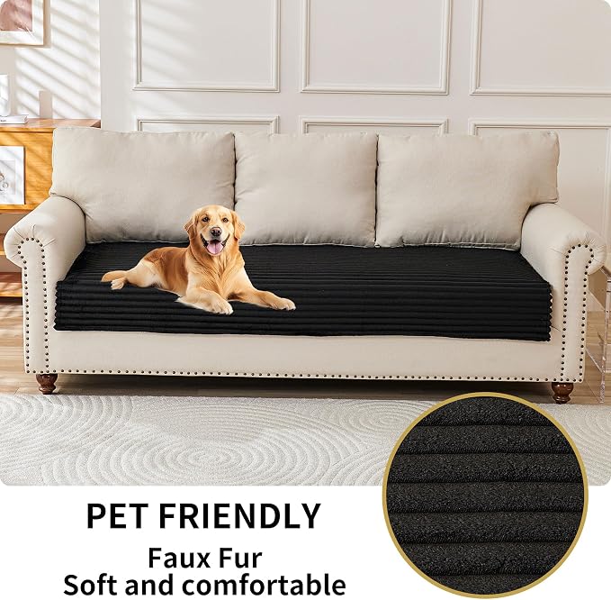 HAOMAIJIA Waterproof Couch Cover for Dogs Washable,Faux Fur Pet Couch Covers for Sofa,Soft Dog Bed Cover Non-Slip Couch Covers for 3 Cushion Couch Sofa Pet Friendly (Black, 23" x 23" 2 Pack)